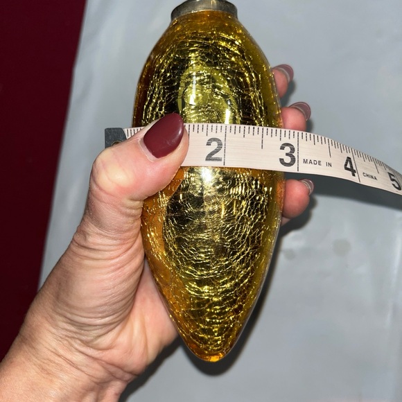 GOLD Bulb Ornament Mercury Glass crackled shiny Long vintage metal loop top Xmas - Picture 5 of 16